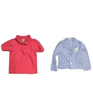 Vintage Boys Blazer  3 T Blue Striped  Sailor Red Polo Shirt Lot Of 2